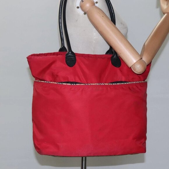 BURBERRY Tote Bag Nylon Red Auth - Picture 1 of 16